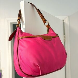Dooney & Bourke Hot Pink Shoulder Bag with Brown Leather Trim